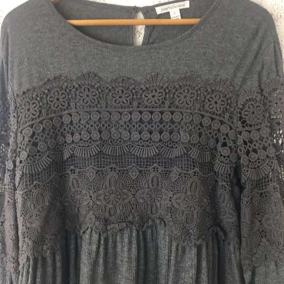 CHARCOAL CROCHET BLOUSEN SLEEVE TOP - Picture 3 of 6